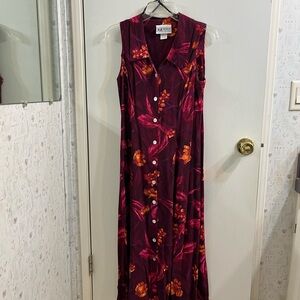 S.L. Fashions Burgundy/Red Maxi Sleeveless V-Neck Button Up Dress